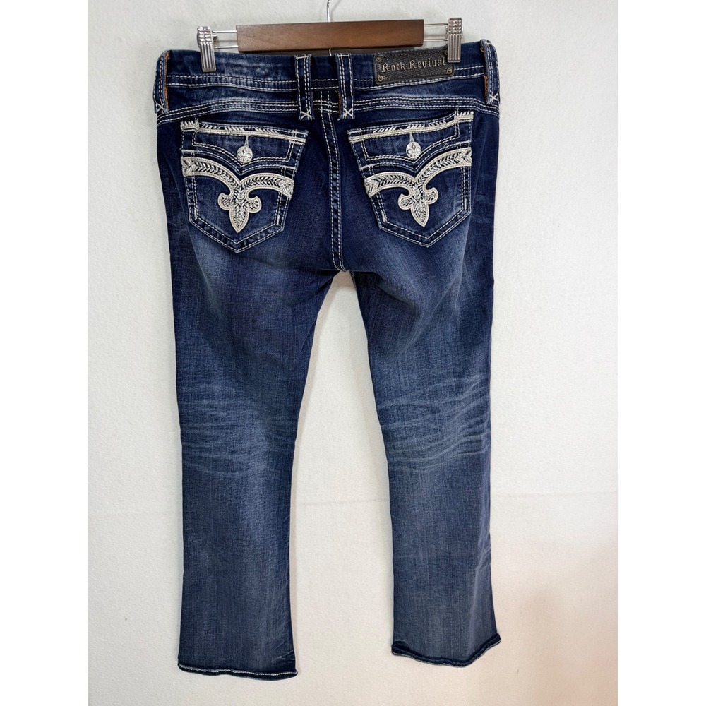 Rock Revival Yeon Bootcut Thick Stitch Dark Wash Jeans Women's 30 Blue Denim
